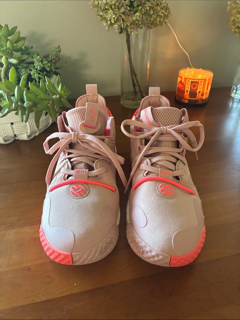 adidas Kids Pink Sneakers with Neon Coral Accents